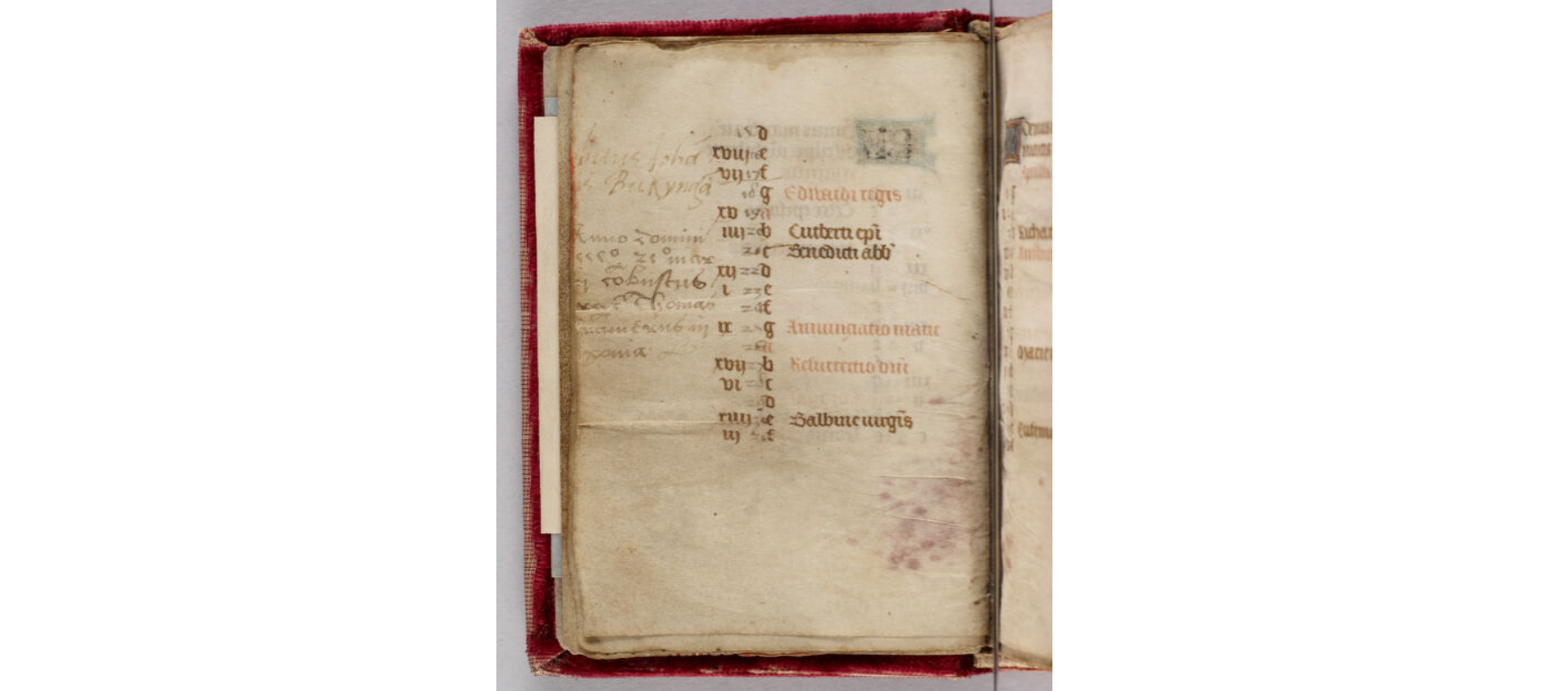 Cranmer calendar entry in book of hours