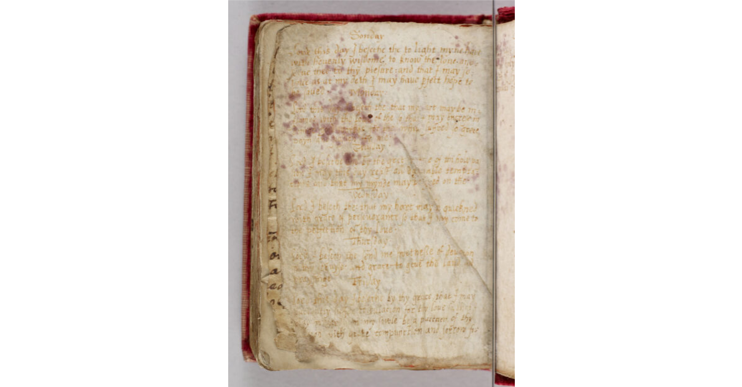 English prayers for the days of the week added to the manuscript Book of Hours.